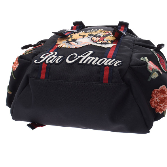 Gucci Embroidered Tiger Backpack Black Canvas Daypack - Picture 4 of 9